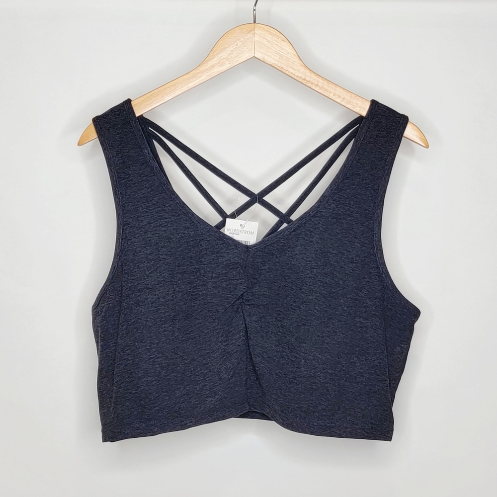 NWOT Zella Restore Soft Lounge Longline Bra Criss Cross Dark Gray XXL